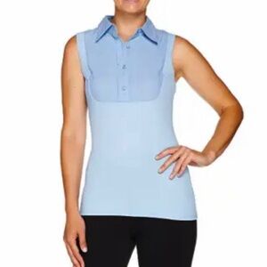 Kathleen Kirkwood Dictrac-Ease Blue Point Collar camisole top Size Large